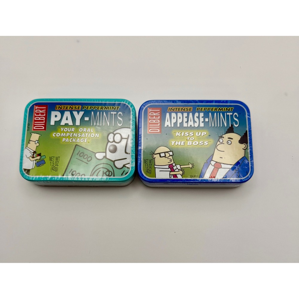Vintage Dilbert Collectible Mint Tins Pay-Mints Appease-Mints Set of 2 Unopened